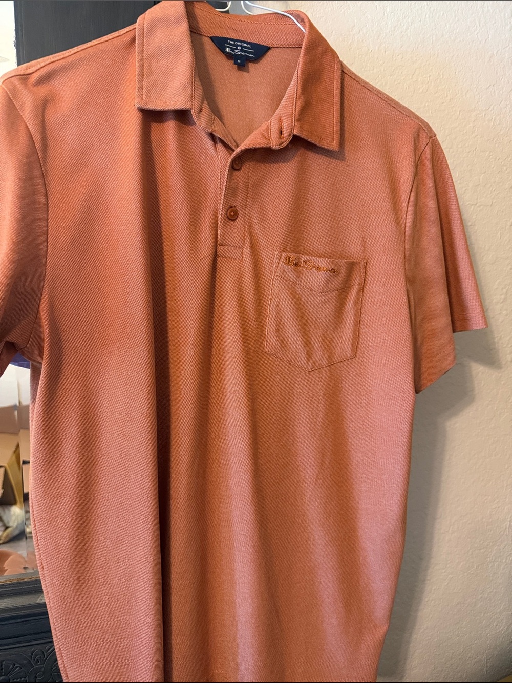 Ben Sherman Short-Sleeve Polo in Rust Orange